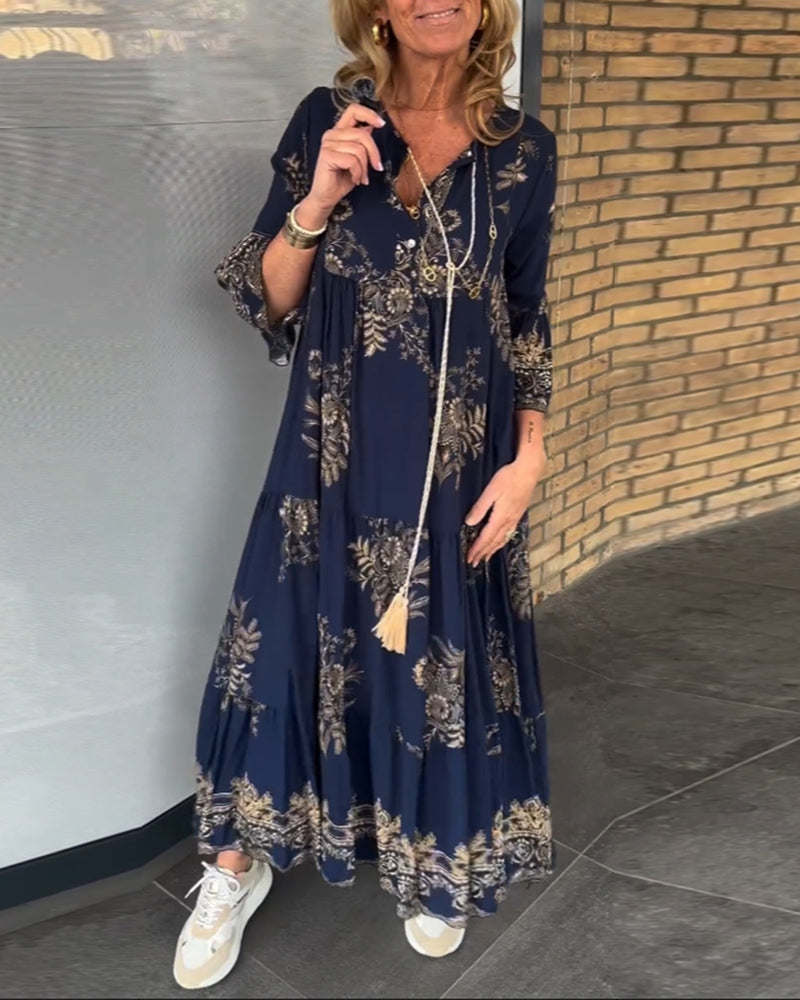 Rosa | Granatowa Sukienka z Dekoltem V – Ponadczasowa Elegancja