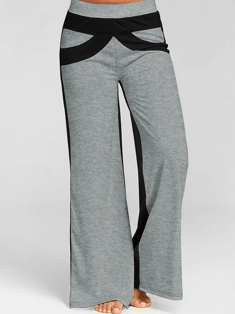 Mode Outlet | Stylowe Spodnie z Szerokimi Nogawkami – Modny Design z Blokami Kolorów