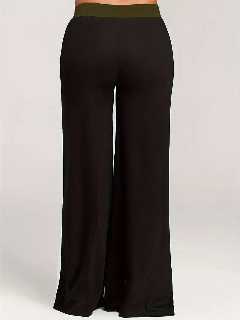 Mode Outlet | Stylowe Spodnie z Szerokimi Nogawkami – Modny Design z Blokami Kolorów