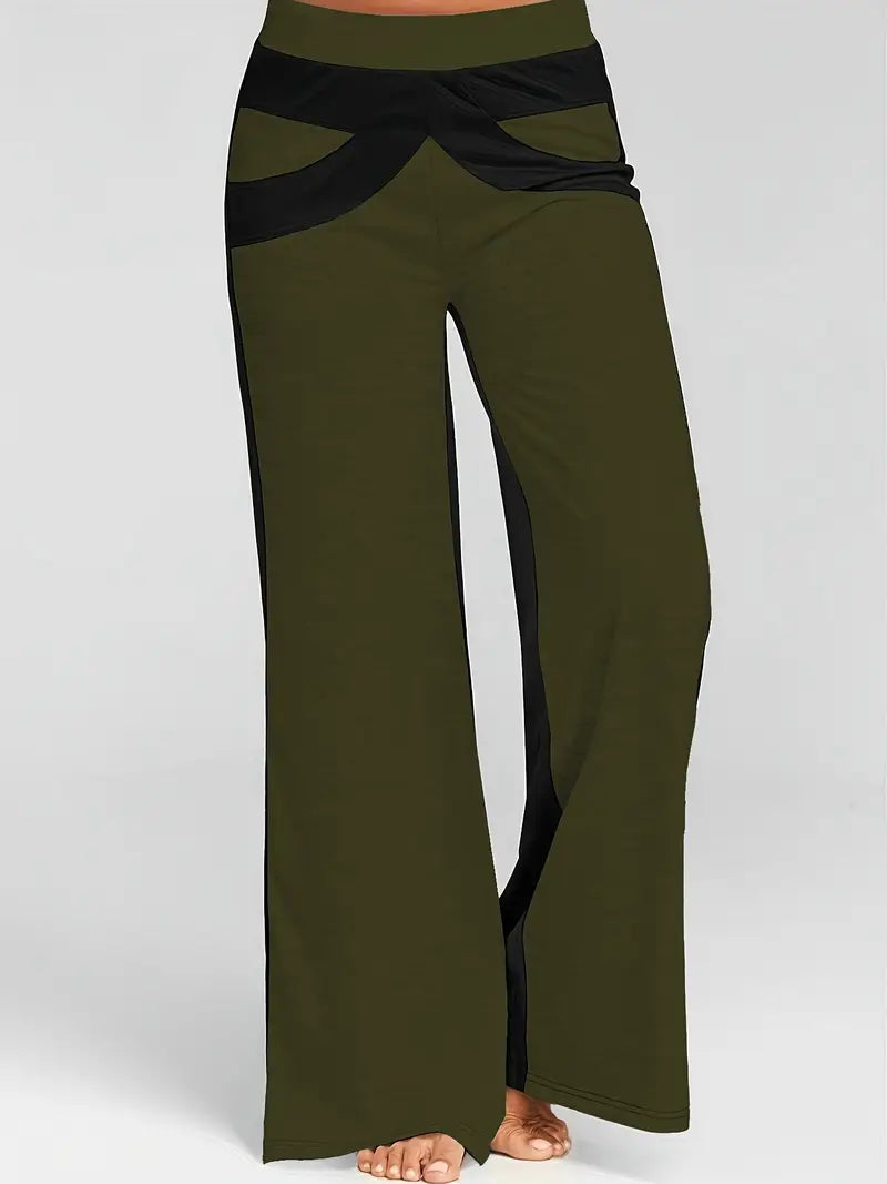 Mode Outlet | Stylowe Spodnie z Szerokimi Nogawkami – Modny Design z Blokami Kolorów