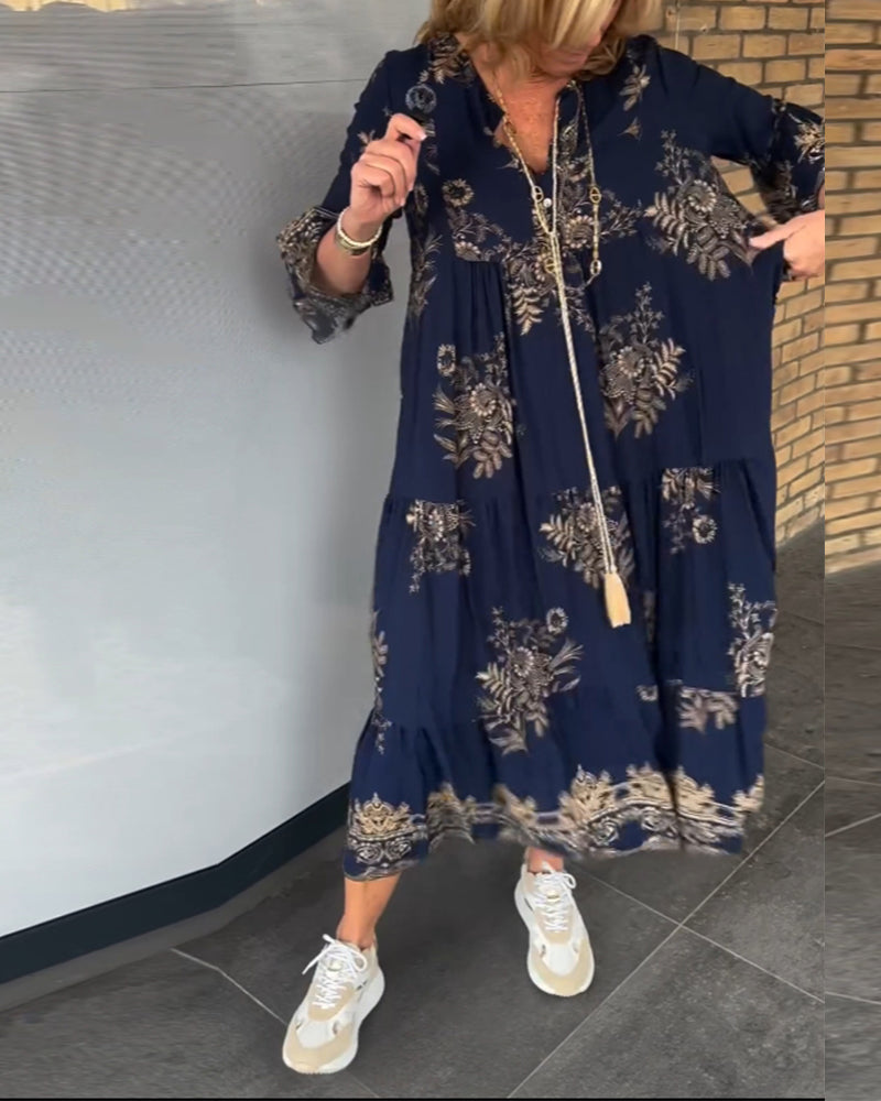 Rosa | Granatowa Sukienka z Dekoltem V – Ponadczasowa Elegancja