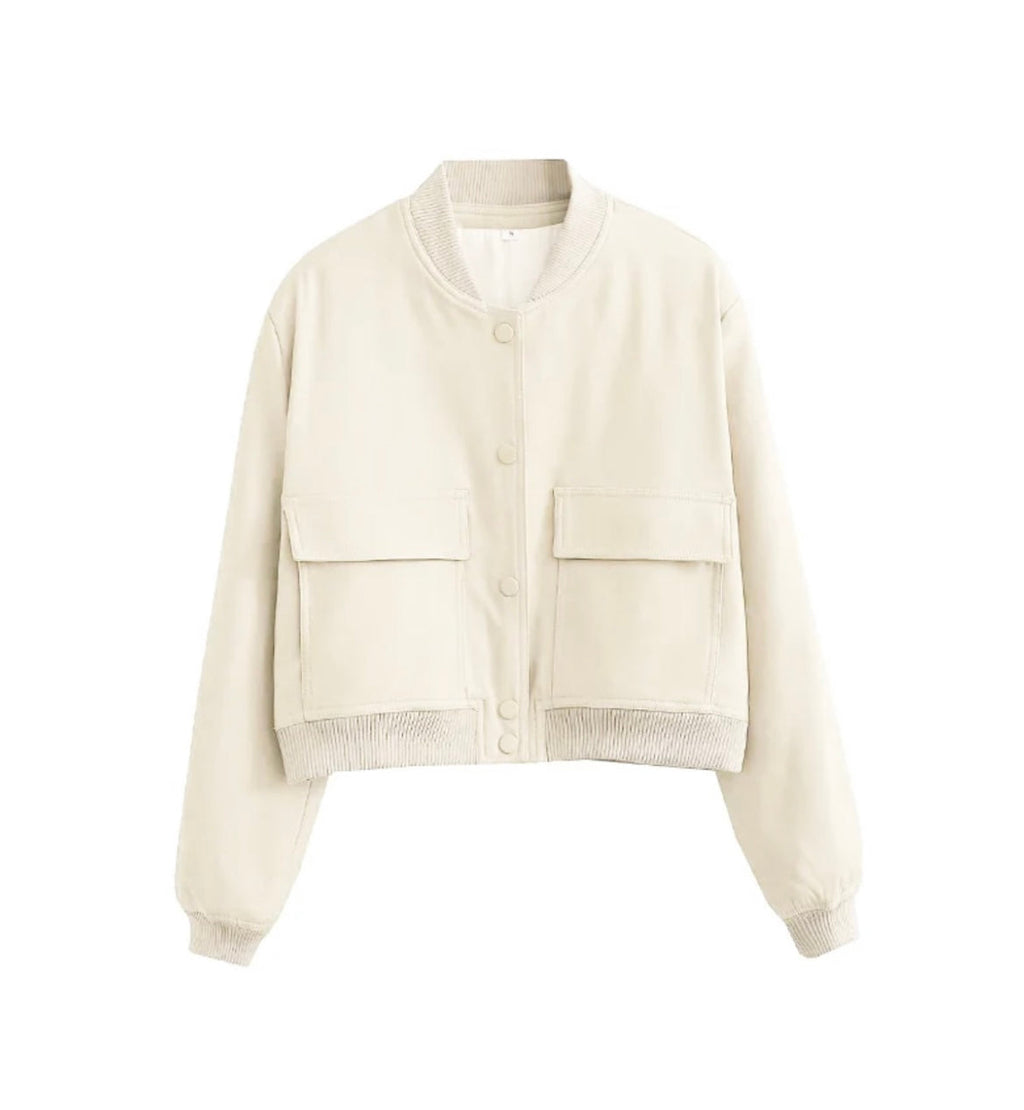 Mila | Modna Krótka Kurtka Bomberka w Kolorze Ecru