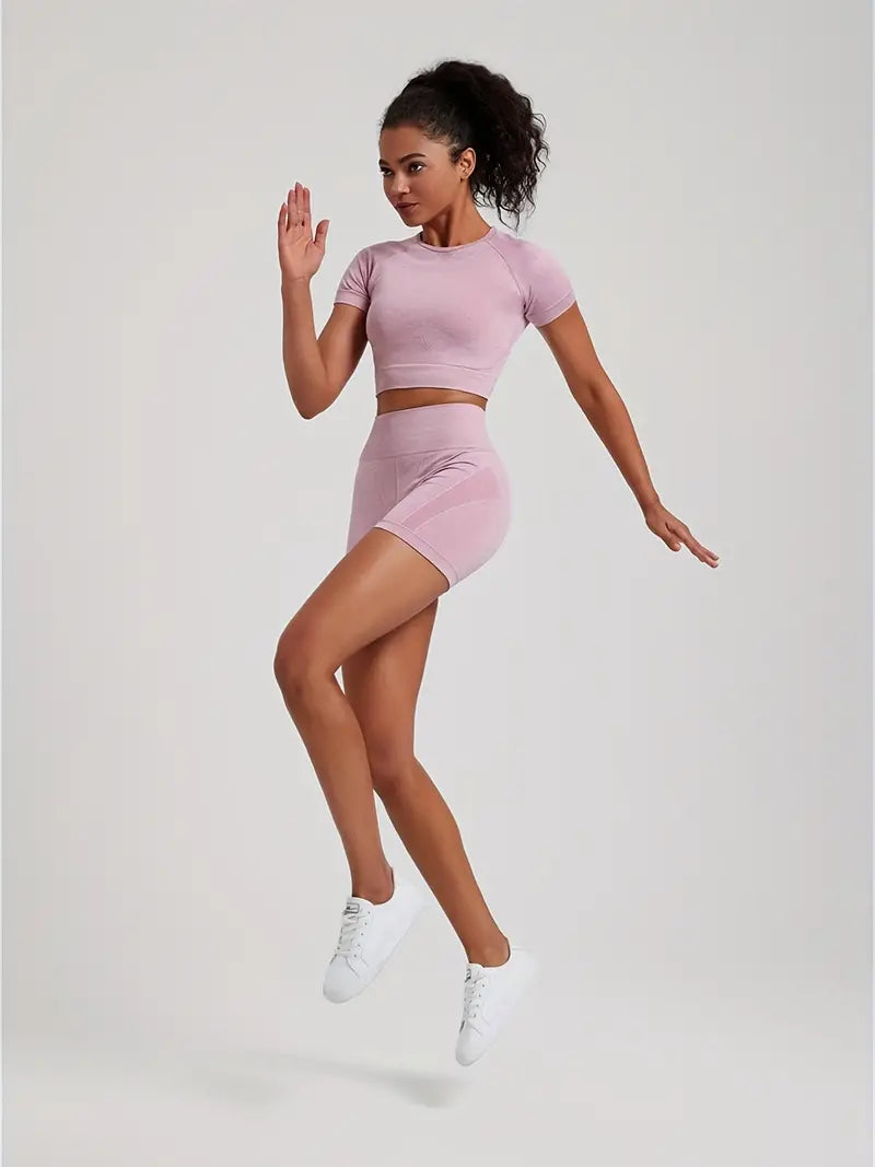 Damski Zestaw Treningowy z Legginsami High-Waist i Krótkim Topem