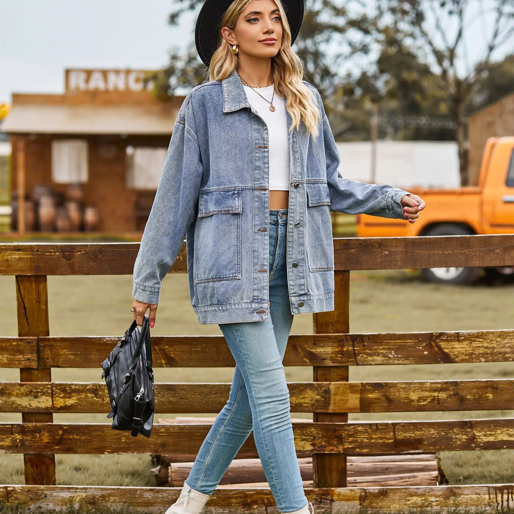 Damska Kurtka Jeansowa – Oversize Jeansowa Kurtka w Stylu Streetwear