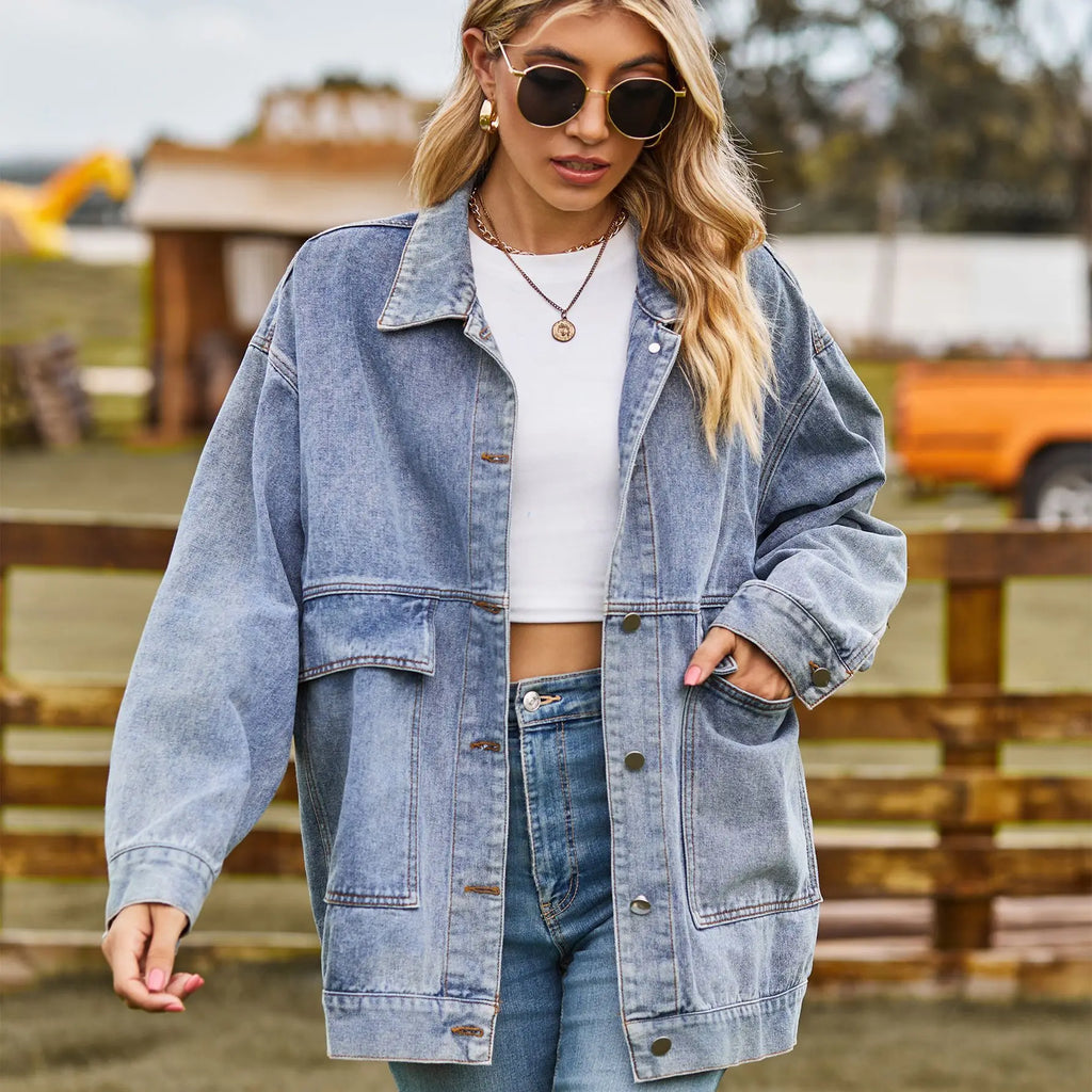 Damska Kurtka Jeansowa – Oversize Jeansowa Kurtka w Stylu Streetwear