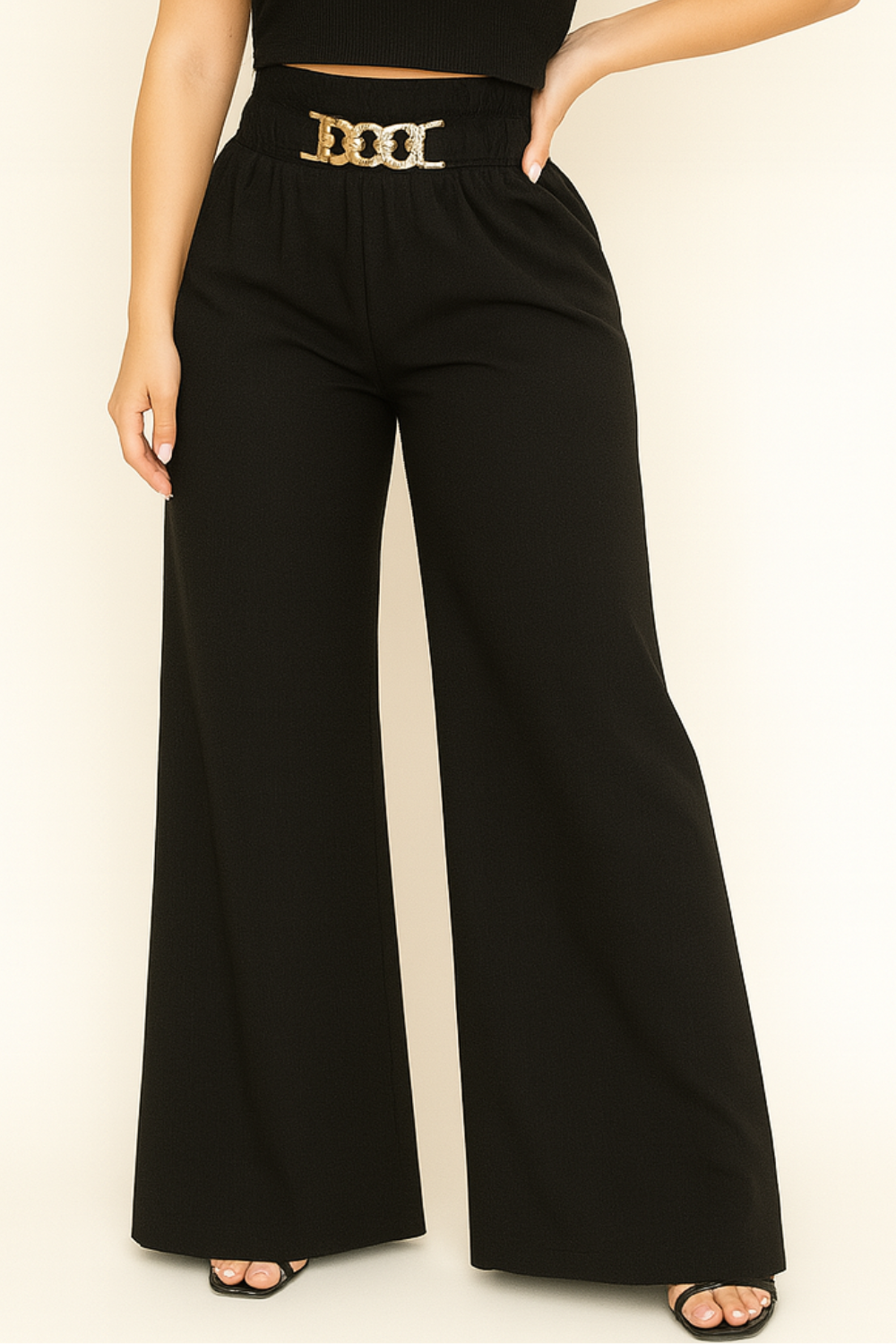 Lekkie damskie spodnie z elastycznym pasem i rozszerzanymi nogawkami