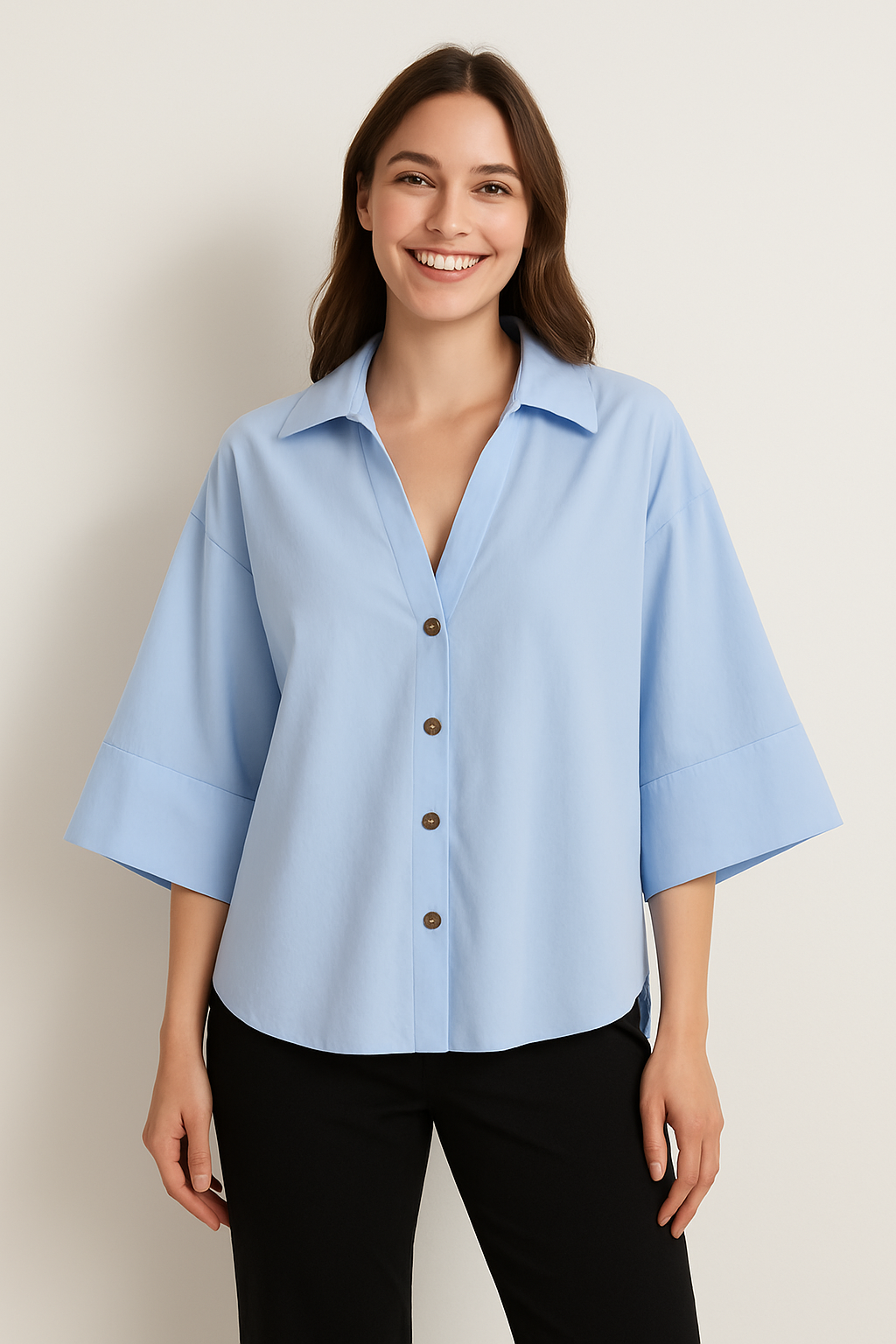 Luźna Bluzka Zapinana na Guziki