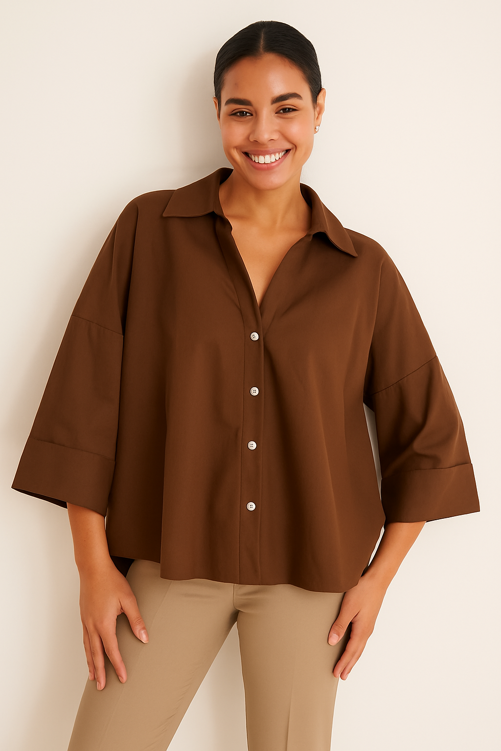 Luźna Bluzka Zapinana na Guziki