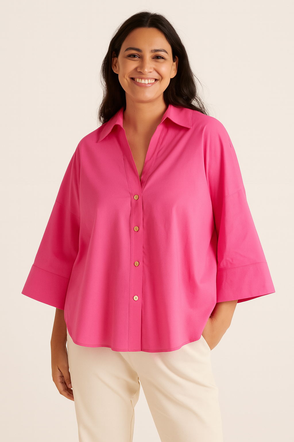 Luźna Bluzka Zapinana na Guziki