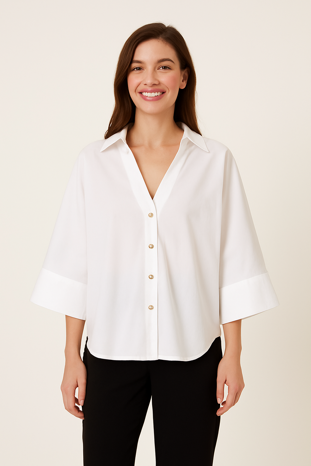 Luźna Bluzka Zapinana na Guziki