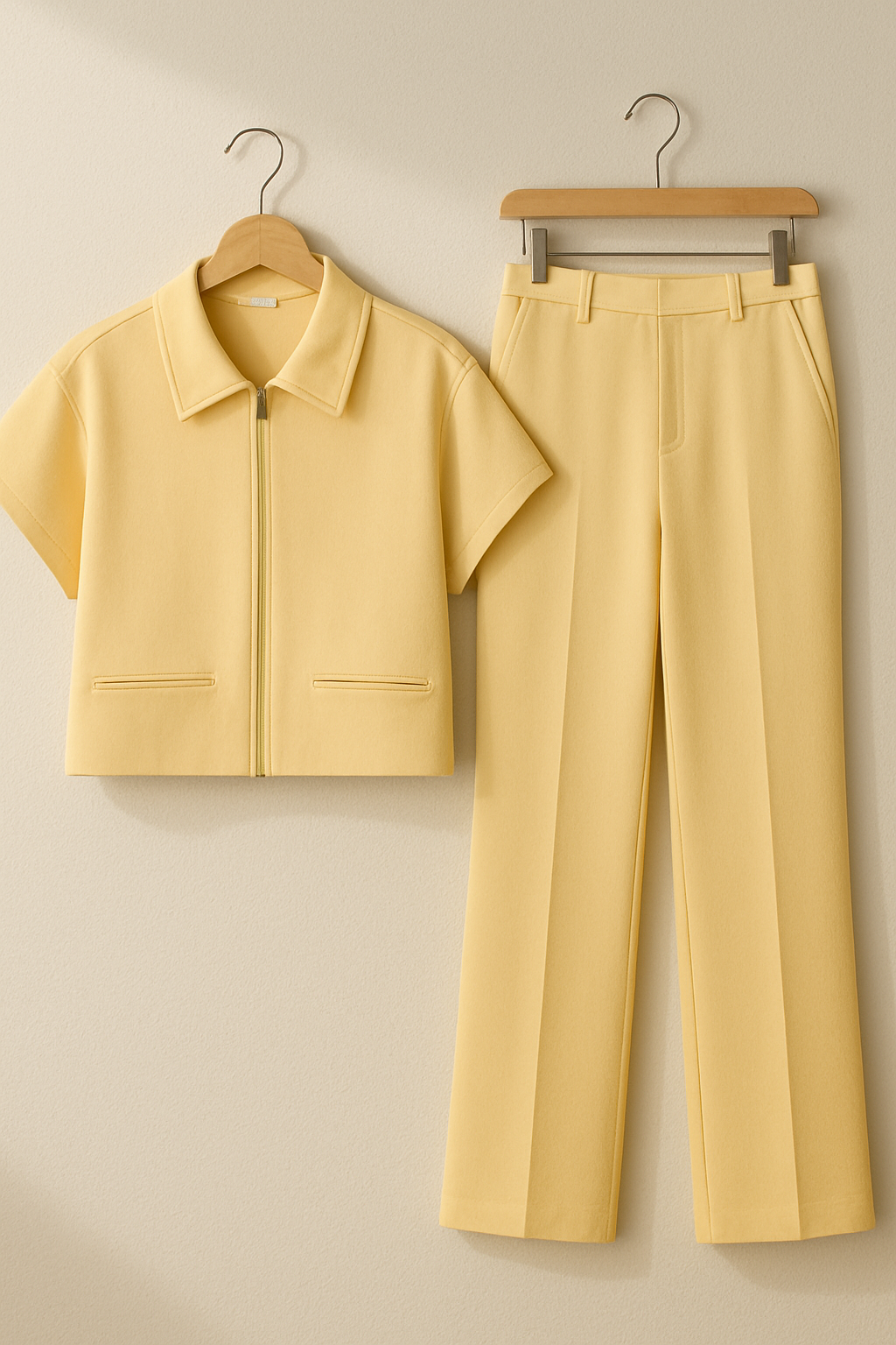 Dwuczęściowy damski garnitur z bluzką na zamek i spodniami