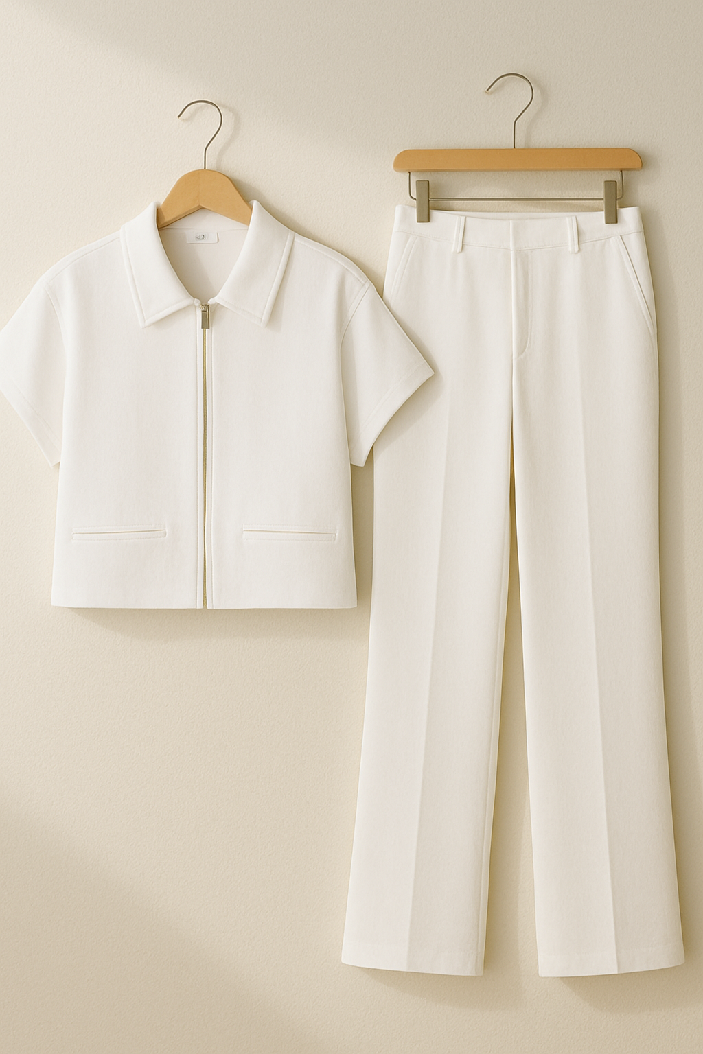 Dwuczęściowy damski garnitur z bluzką na zamek i spodniami