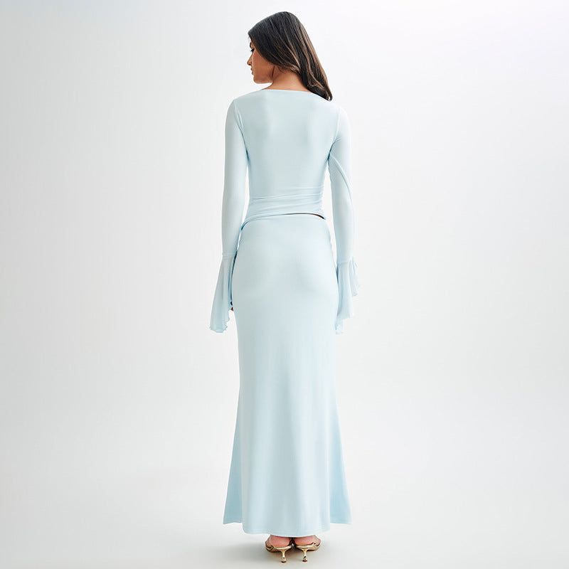 Selin | Elegancka Sukienka Maxi z Płdnicą i Długimi Rękawami