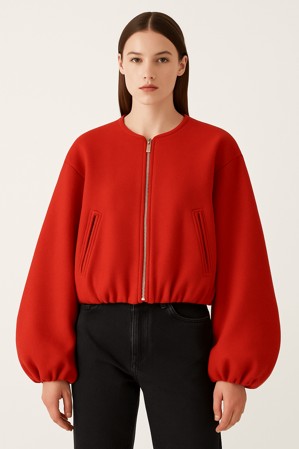 Damska kurtka przejściowa – Z zamkiem błyskawicznym i rękawami typu balon