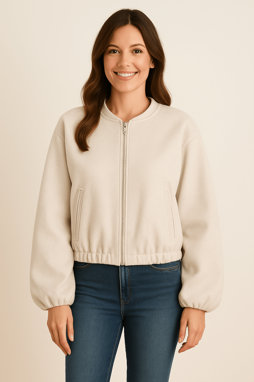 Damska kurtka przejściowa – Z zamkiem błyskawicznym i rękawami typu balon