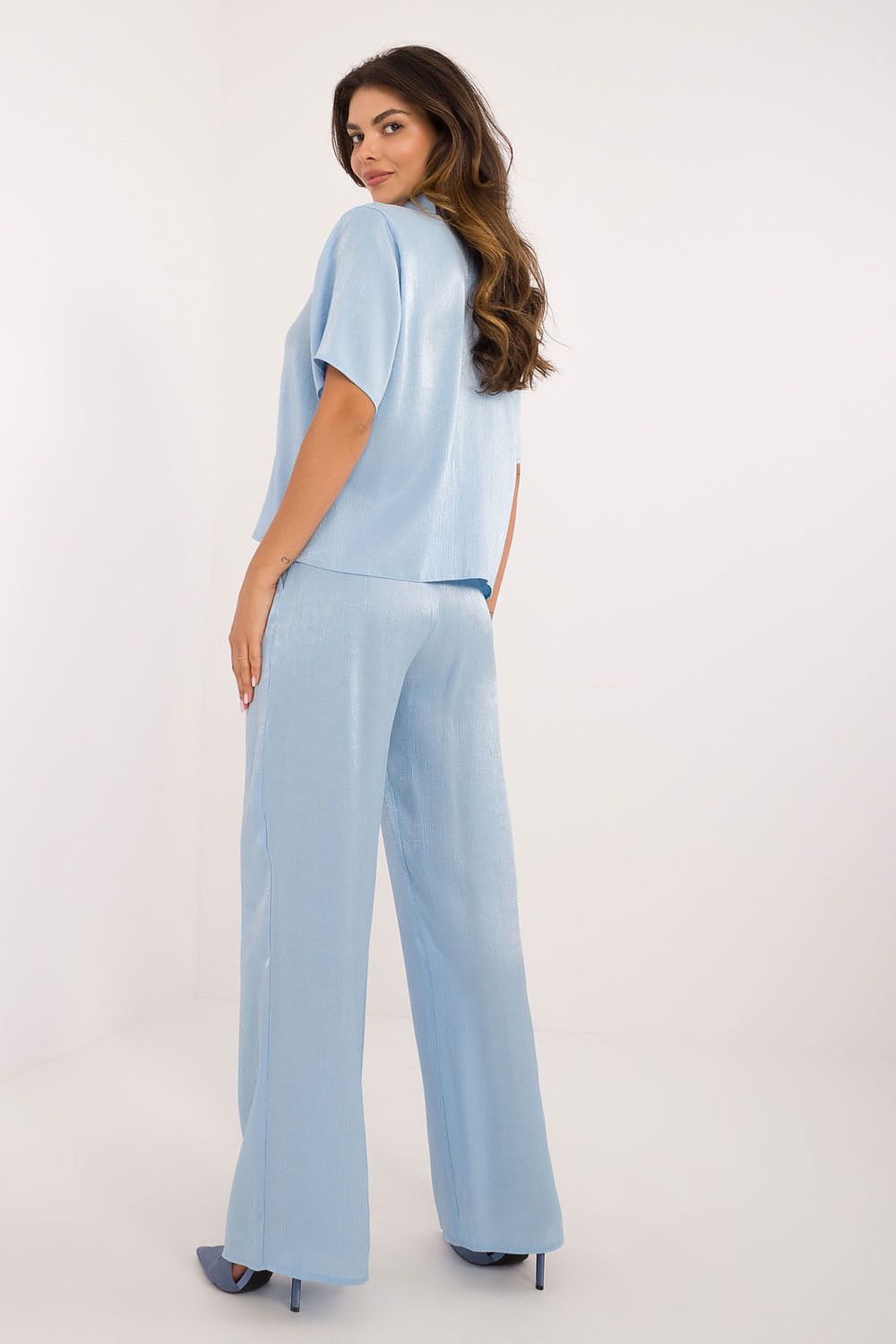 Noa - Luksusowy Satynowy Komplet z Bluzką i Szerokimi Spodniami