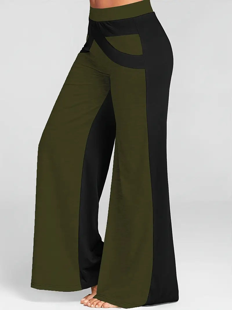 Mode Outlet | Stylowe Spodnie z Szerokimi Nogawkami – Modny Design z Blokami Kolorów