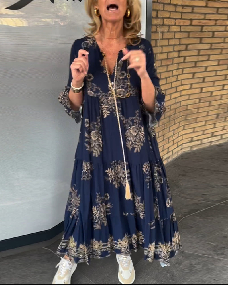 Rosa | Granatowa Sukienka z Dekoltem V – Ponadczasowa Elegancja