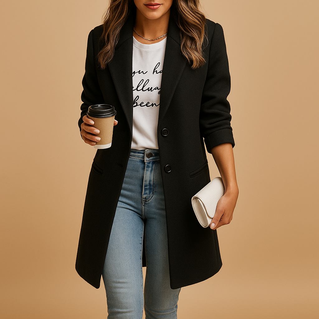 Damski Płaszcz – Średniej Długości – Elegancki i Ponadczasowy Design