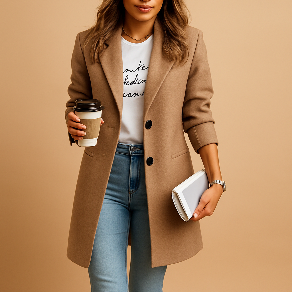 Damski Płaszcz – Średniej Długości – Elegancki i Ponadczasowy Design