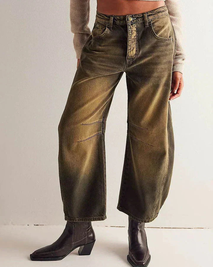 Jeans damskie - krój beczki z wysokim stanem