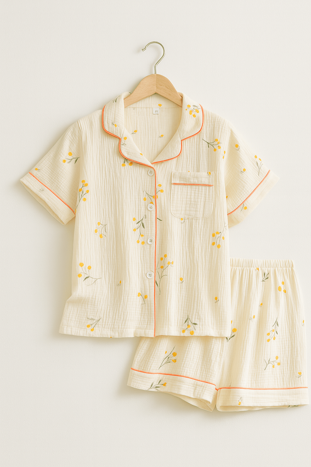 Damski krótki zestaw piżam z nadrukiem owoców – miękki i przewiewny na ciepłe noce