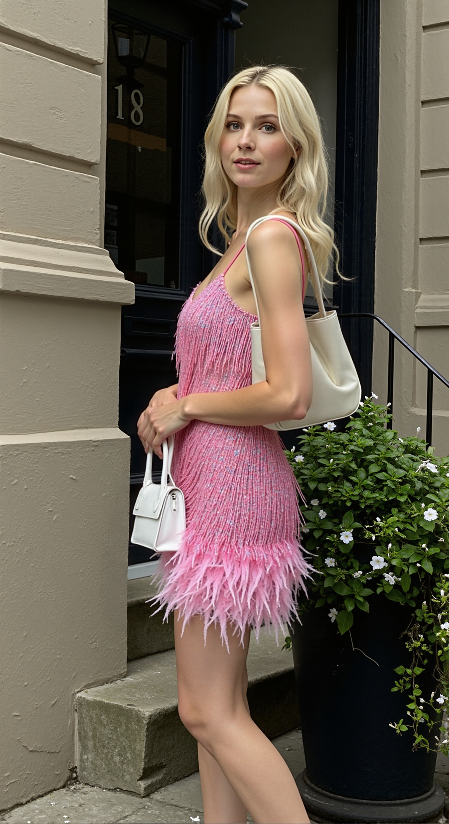 Sukienka koktajlowa z cekinami i piórkami